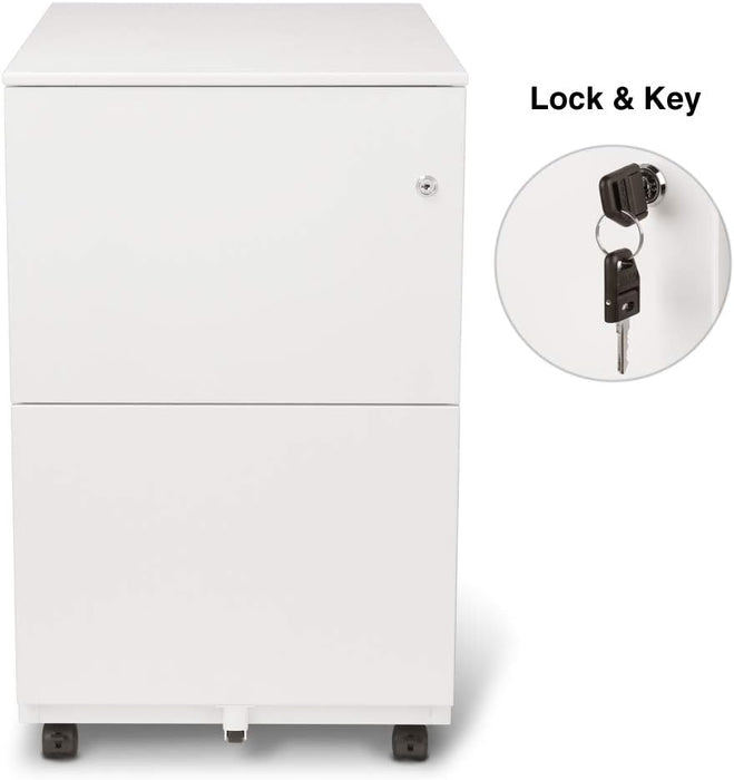 Modern Soho Design 2-Drawer Metal Mobile File Cabinet with Lock Key/Fully Assembled, White