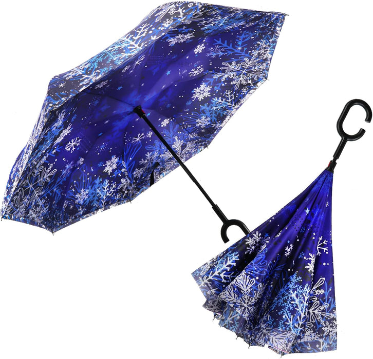 49/56 Inch Inverted Reverse Upside down Umbrella, Extra Large Double Canopy Vented Windproof Waterproof Stick Golf Umbrellas with C-Shape Handle.