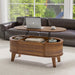 Fluted Lift Top Coffee Table with Storage,Modern Oval Coffee Table for Living Room or Home Office（Walnut）