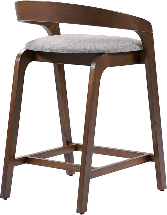 Alame 25.25''H Rubberwood Barstools Set of 2, Curved Backrest Counter Stool, Upholstery Bar Chair, Sturdy Structure Counter Stool Chair for Kitchen Home Bar, Light Gray+Natural