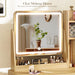 Fluted Vanity Desk with Mirror and Lights, Small Makeup Vanity with 2 Drawers and Jewelry Storage Cabinet, 3 Lighting Modes Adjustable Brightness, Dressing Table for Bedroom - Natural Oak