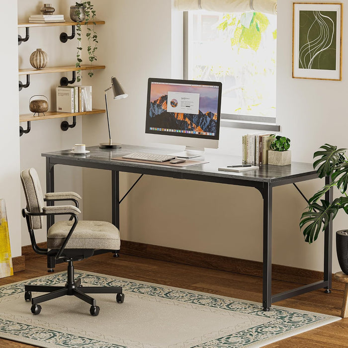Computer Desk, 70 Inch Office Desk, Gaming Desk with Storage, Writing Desk Work Desk for Home Office, Study, Long Simple Desk, Large Legroom, Metal Frame, Grey