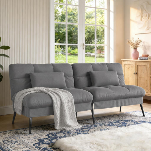 Grey Futon Sofa Bed With AdjustableBackrest Comfort