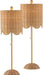 27.5" Brass Gold Coastal Buffet Table Lamp Set of 2 for Bedroom, Boho Table Lamps with Natural Rattan Scalloped Shade, Pull Chain, LED Bulbs Included JYL1138A-SET2