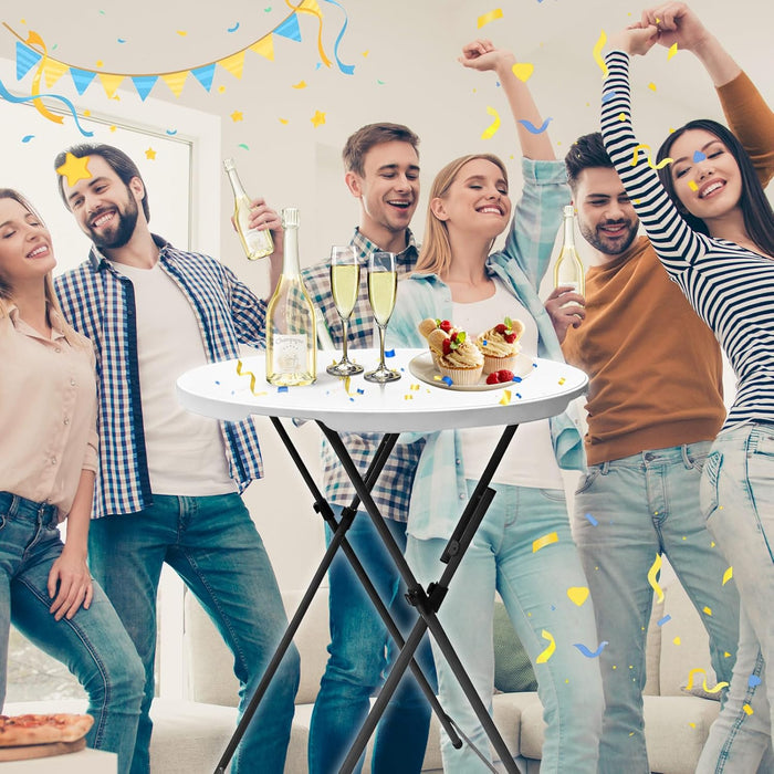 32In Folding Cocktail Table High Top Round-Hdpe Material Heavy Duty Bar Height Standing Event Table, Portable Folding Table with Metal Frame, Removable Legs, Indoor & Outdoor Use(White, 1PC)