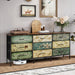 Dresser with Drawers for Bedroom Chest of Drawers Fabric Dresser for Closet,Nursery Entryway Hall Tree TV Stand for Living Room Retro Floral Pattern Drawers Wooden Top (Wide 9 Drawers)
