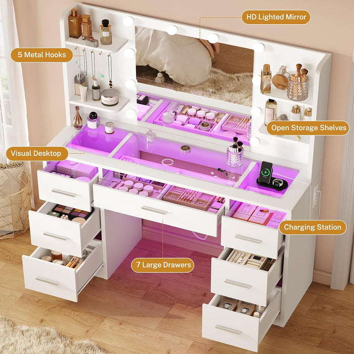 White Makeup Vanity Desk Glass Top IlluminationProLighting