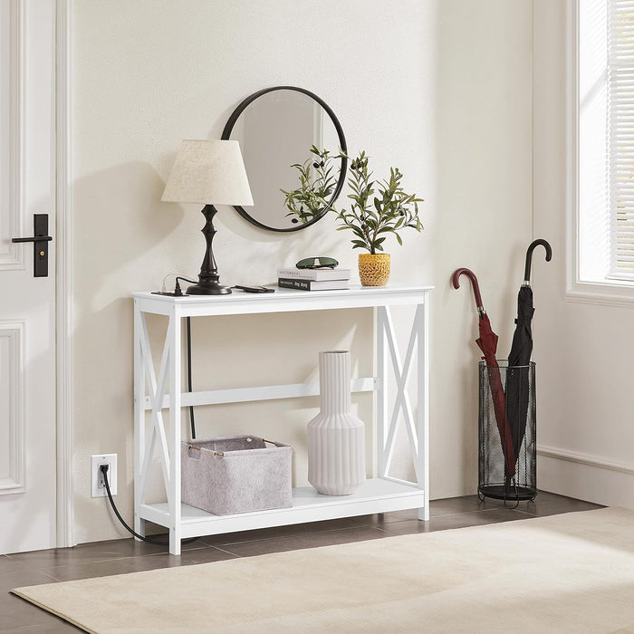 Yaheetech Console Table with Power Outlets, 40 Inches Entryway Table with Charging Station, Wood Sofa Table with Storage Shelves, Side Table, for Hallway, Bedroom, Living Room, Foyer, White