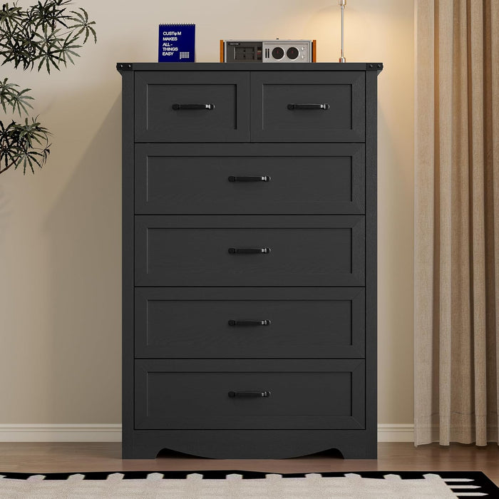 Tall 6-Drawer Dresser With Anti-Tipping Wood Storage