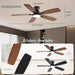 52Inch Ceiling Fans with Lights, Low Profile Ceiling Fan with Light and Remote/App Control, DC Reversible Motor, Noiseless, Flush Mount, Brown Ceiling Fan for Bedroom Indoor/Outdoor Use