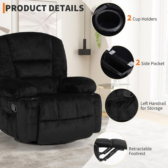 Oversized Recliner Chair,Extra Wide 360° Swivel Rocker Massage Heat