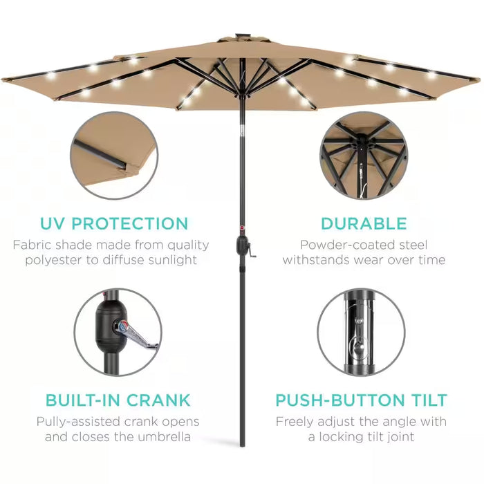 10 Ft. Market Solar LED Lighted Tilt Patio Umbrella W/Uv-Resistant Fabric in Tan