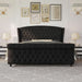 Queen Size Platform Bed Frame, Velvet Upholstered Sleigh Bed with Scroll Wingback Headboard Footboard/Button Tufted/No Box Spring Required/Easy Assembly/Black