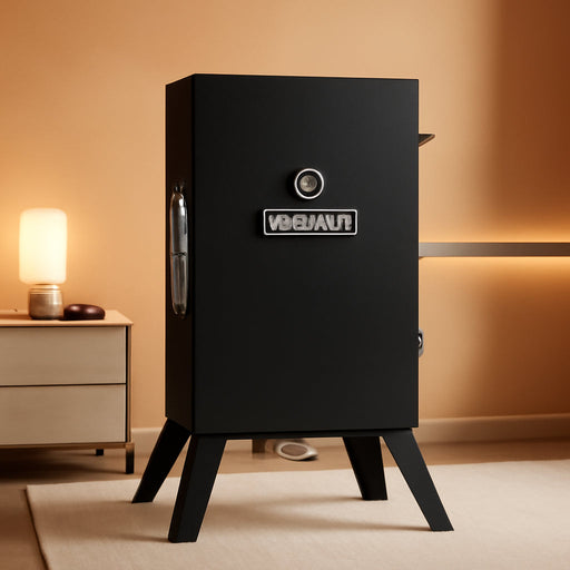 ® 30-Inch Electric Vertical BBQ Smoker with Analog Temperature Control, Chrome Smoking Racks and 535 Cooking Square Inches in Black, Model MB20070210