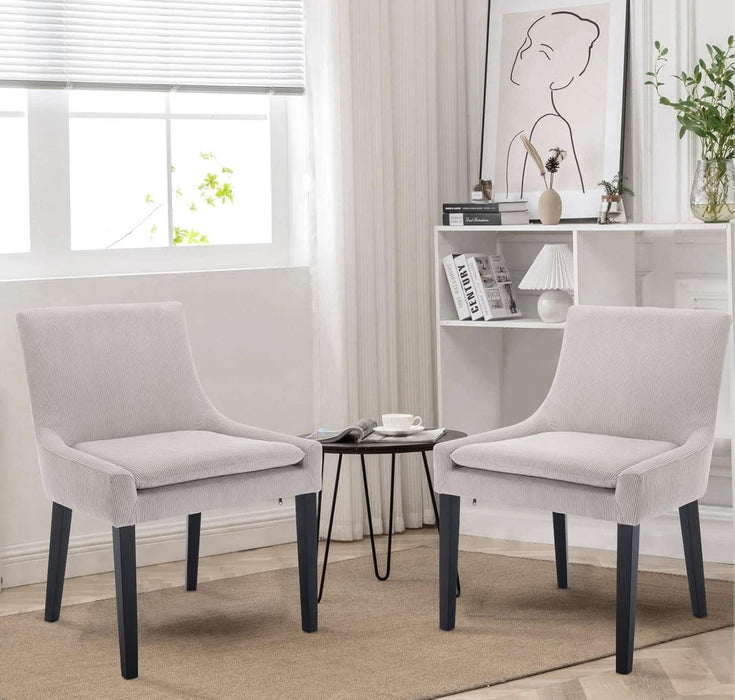 Modern Dining Chairs Set of 4, Upholstered Corduroy Accent Side Leisure Chairs with Mid Back and Wood Legs for Living Room/Dining Room-Beige