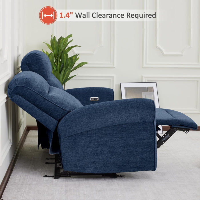 64.6" Wall Hugger Power Loveseat Recliner Sofa with USB Ports, Reclining Loveseat for Small Spaces Living Room RV, Fabric PR635M1 (Navy Blue)