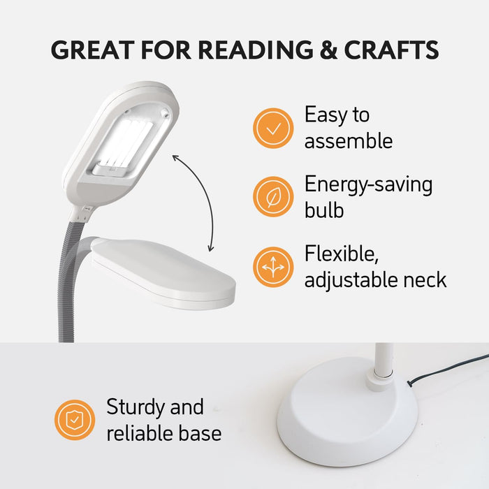 Natural Daylight Floor Lamp - Craft Light Floor Standing for Reading, Crafting, Sewing - Adjustable Gooseneck - Task Lamps for Living Room, Bedroom, Office