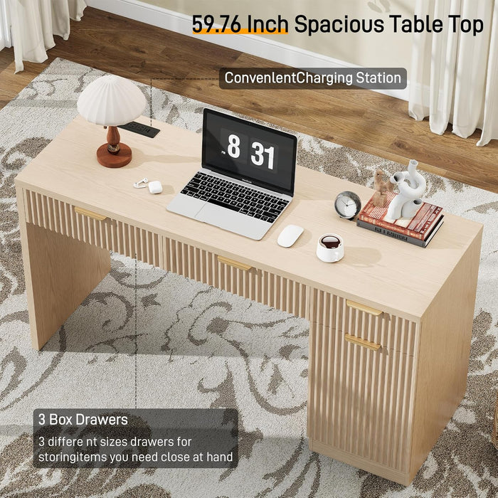 60 Inch Premium Executive Workstation Fluted Drawers