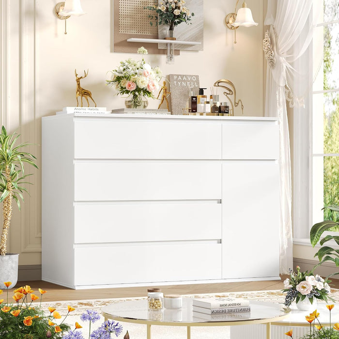 White Dresser, Dresser for Bedroom, Wide Chest of Drawers