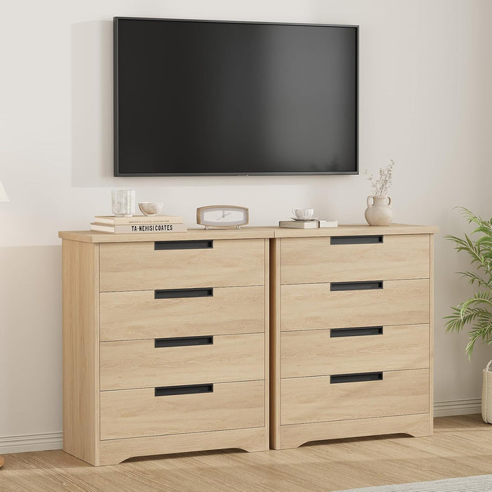 4 Drawer Dresser for Bedroom, Natural Chest of Drawers with Embedded Handles Design, Wooden Closet Organizer for Living Room, Nursery, Hallway