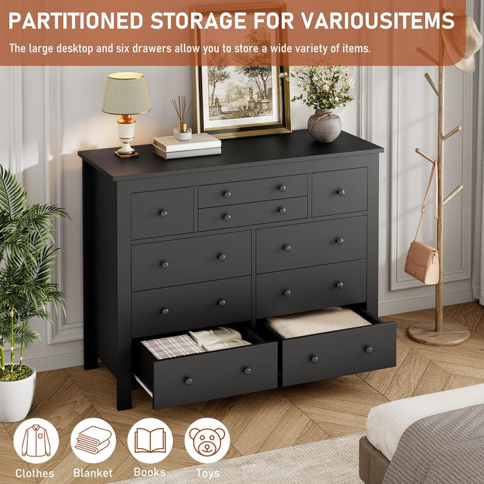 10 Drawers Dresser for Bedroom,Modern Wooden Chest of Drawers with Natural Texture, Sturdy and Stable Storage Organizer for Living Room, Entryway, Home Office