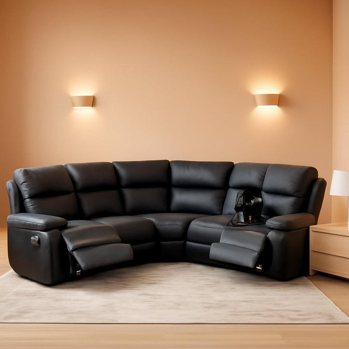 Power Reclining Sectional Sofa Set, L-Shaped Leather Sectional Couch for Living Room, Home Theater Seating with 4 Cup Holders, Modern Intelligent Recliner Sofa with Breathable Leather, Black