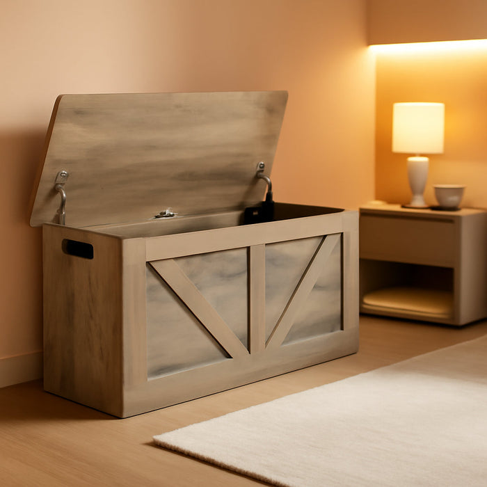 39.4" Storage Chest, Wooden Storage Bench, Large Storage Trunk with 2 Safety Hinges, Entryway Shoes Bench for Living Room, Bedroom, Grey