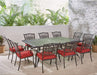 Traditions 11-Piece Patio Dining Set with 10 Stationary Chairs, Plush Red Cushions, and Extra Large Dining Table, Patio Dining Set for 10, All-Weather Rust-Resistant Luxury Outdoor Dining Set
