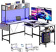 67" L Shaped Gaming Desk, Corner Desk for Compact Spaces with Keyboard Tray & Storage Shelf,Reversible Computer Desk with LED Lighting,Metal Frame PC Gaming Table for Home Office Bedroom,White