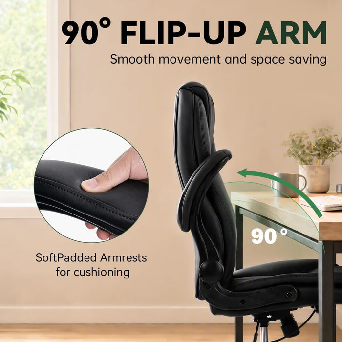 Ergonomic Office Chair - High Back PU Leather Desk Chair Black