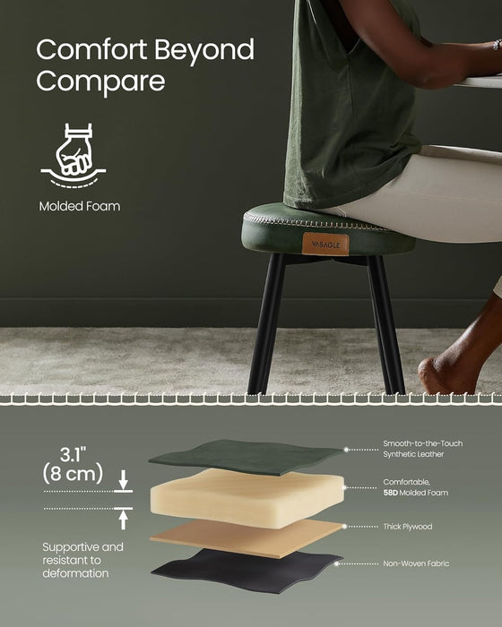 EKHO Collection - Dining Chairs Stools Set of 2, Upholstered Kitchen Stools, Vanity Stools, Synthetic Leather with Stitching, Mid-Century Modern, 19-Inch Tall, Easy Assembly, Forest Green