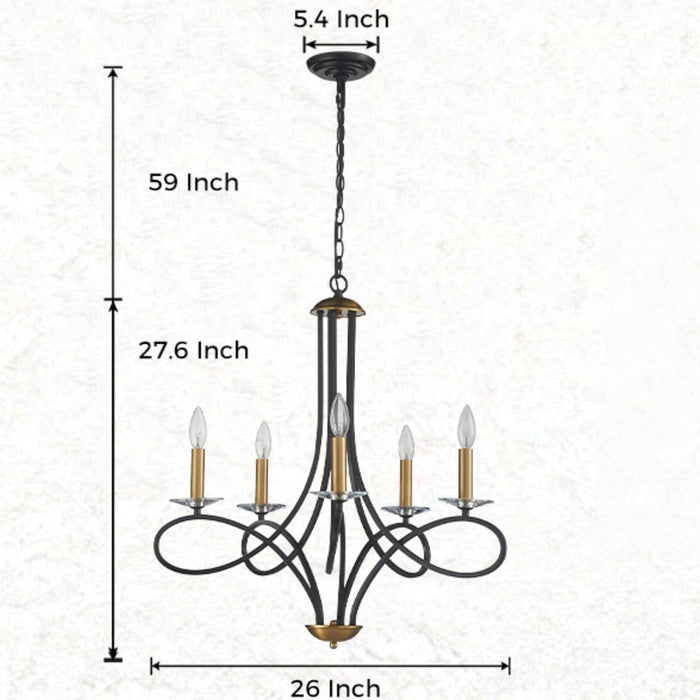 Black Brass Five Light Chandelier CeilingMount Fixture