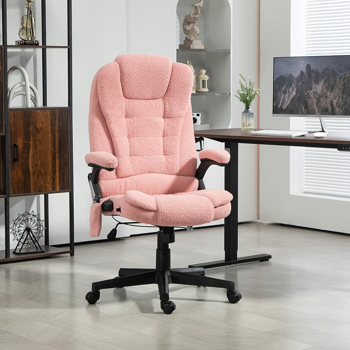 6 Point Vibrating Massage Office Chair with Heat, Velvet High Back Executive Office Chair with Reclining Backrest, Padded Armrests and Remote, Pink