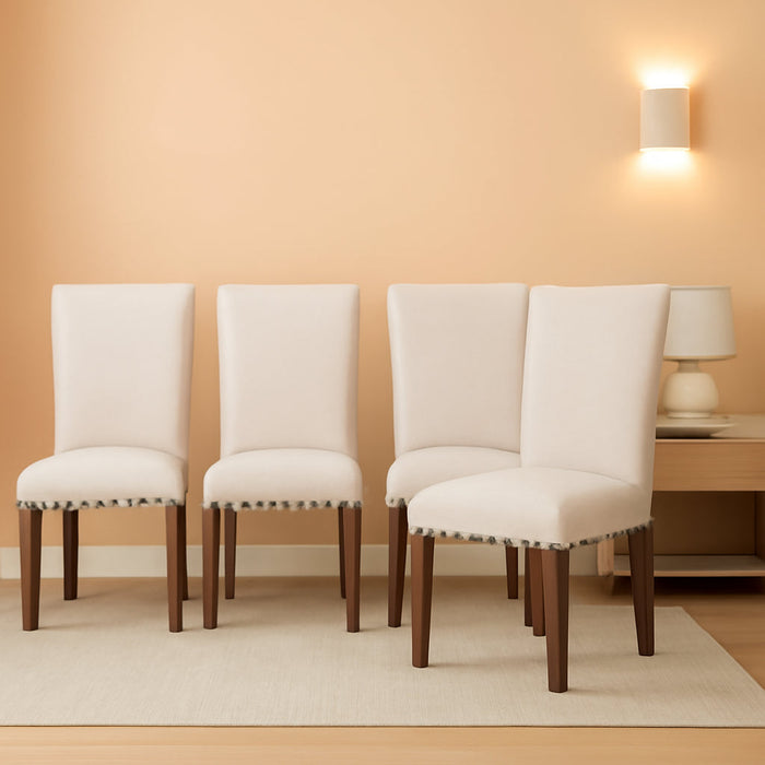 Parsons Dining Chairs Set of 4, Upholstered Nailhead Dining Room Kitchen Side Chair with Thick Cushions and Wood Legs, Beige