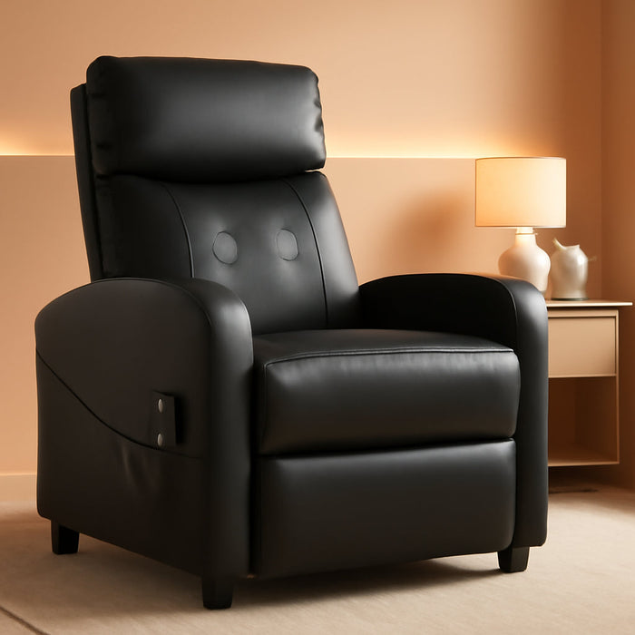 Recliner Chair with Massage and Lumbar Support, Small PU Leather Home Theater Seating, Adjustable Modern Reclining Chair for Adults in Living Room