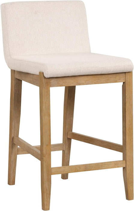 Gracie Modern Counter Height Bar Stool with Back, Counter Stool Upholstered Chair with Natural Flax White Fabric and Brushed Wooden Legs, Natural Flax/Brown, Set of 4