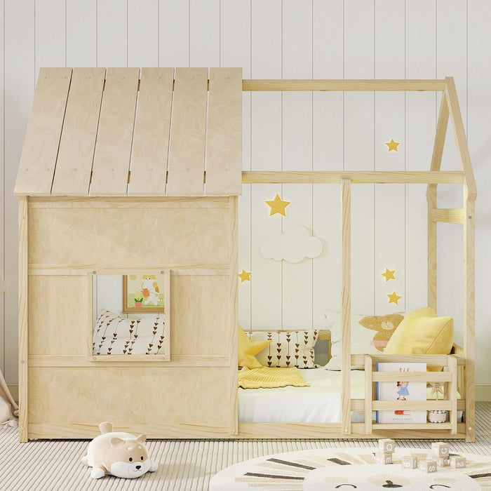 Luxurious Cottage PlatformBed TwinSize With Bookshelf LED