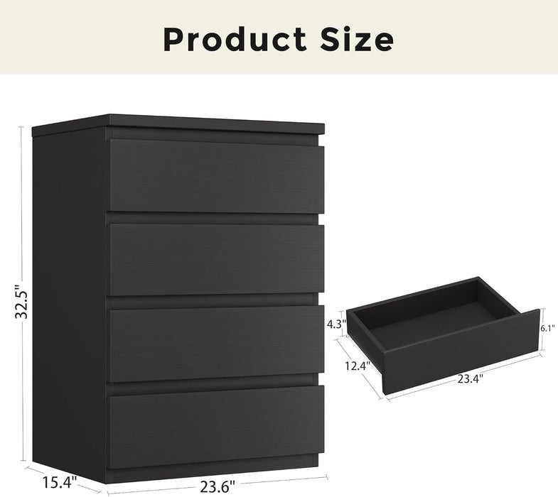 4 Drawer Dresser for Bedroom, Black Dresser Chest of Drawers - Large Wood Dressers TV Stand with Deep Drawers Dressers for Living Room, Hallway, Entryway - Black