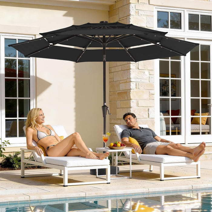 9 Ft 3-Tier Outdoor LED Lighted Patio Umbrella W/Crank, Black