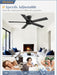 48 Inch Flush Mount Ceiling Fan No Light, Black Ceiling Fan with Remote, 6-Speeds, Quiet Reversible DC Motor, Indoor/Outdoor Ceiling Fans without Lights for Patio, Living Room, Bedroom
