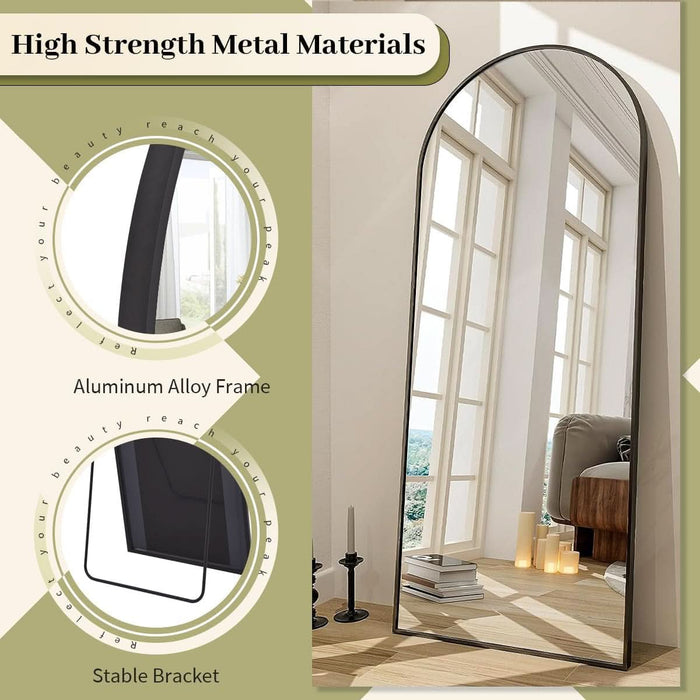 65x24Inch ExtraLarge Length Arched Floor Mirror Black