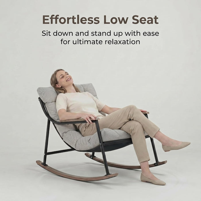 Papasan Rocking Chair with Armrest Outdoor Indoor,Heavy Duty Metal Outdoor Rocking Chair with Cushion,All-Weather Patio Lounge Chair for Balcony,Garden,Living Room (1Pcs)