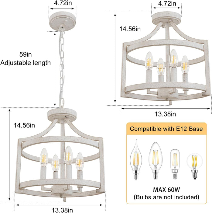 Antique White Farmhouse Chandelier 4 Light Distressed