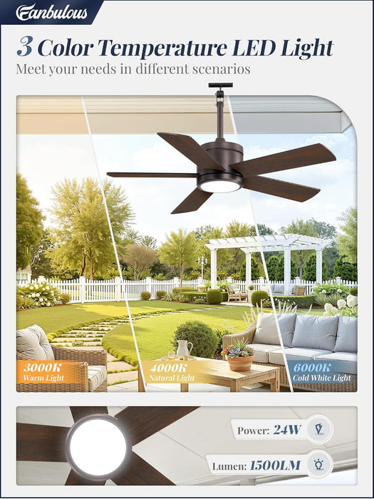 42" Outdoor Ceiling Fan with Light and Remote, IP65 Waterproof, Plug-In Design with 10FT Cord, 6-Speeds, 3CCT, Hook Hanging Fan for Gazebo Patio Porch Garage Canopy(Oil Bronze)