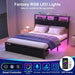 Full Bed Frame with LED Lights, Charging Station & 2 Storage Drawers, Metal Platform with Upholstered Headboard, No Box Spring Needed, Easy Assembly