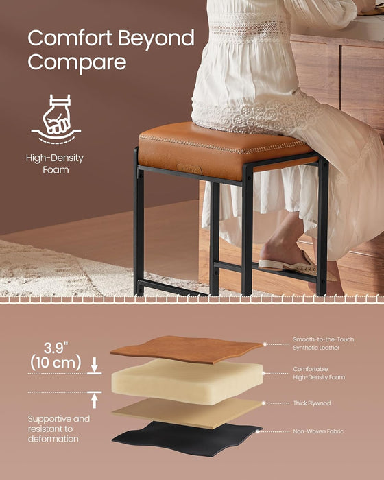 VASAGLE EKHO Collection - Bar Stools Set of 2, Counter Height Bar Stools, Synthetic Leather with Stitching, Mid-Century Modern, 26-Inch Tall, Kichen Home Bar Dining Room, Caramel Brown ULBC086K01V1