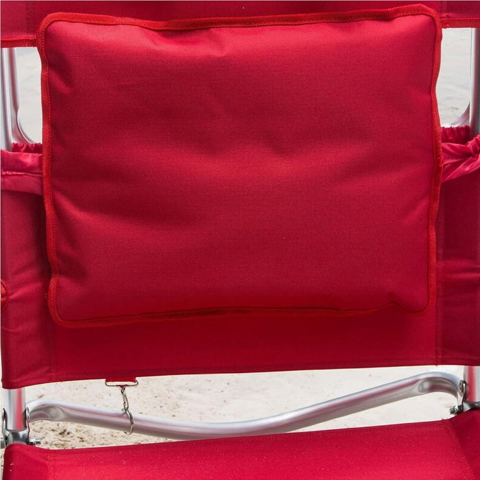 Deluxe 3N1 Lightweight Lawn Beach Reclining Lounge Chair with Footrest, Outdoor Furniture for Patio, Balcony, Backyard, or Porch, Red