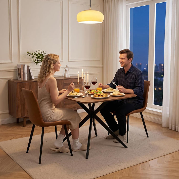 Small Dining Table for 2, Walnut Small Kitchen Table | 34.64" Brown Dining Table for 2, Space-Saving Kitchen & Dining Room Table for Apartments, Coffee, Breakfast