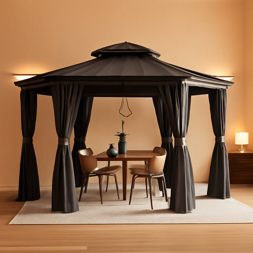 13x15 Ft Gray Hardtop Aluminum Gazebo OutdoorPatio