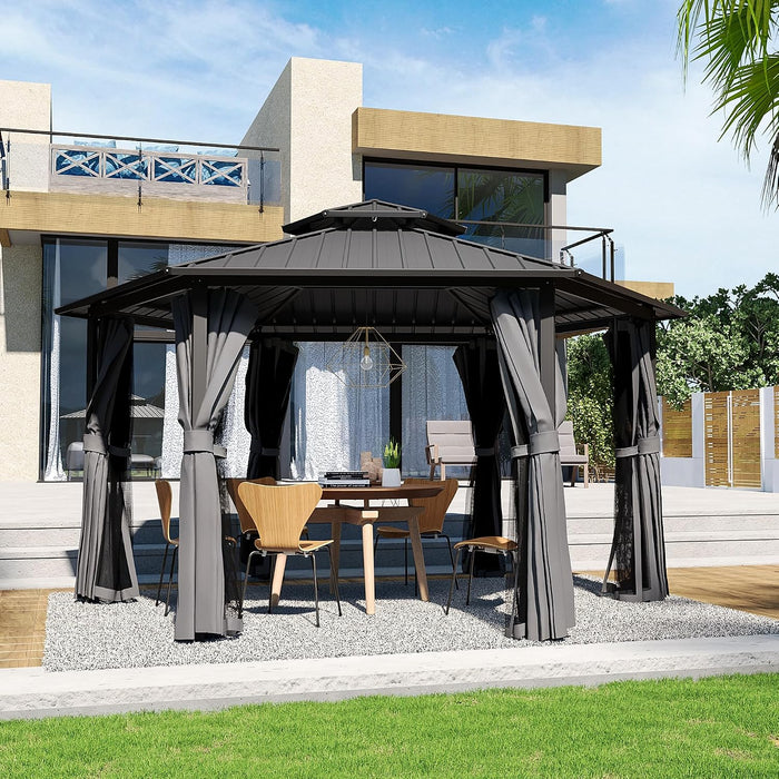 13x15 Ft Gray Hardtop Aluminum Gazebo OutdoorPatio